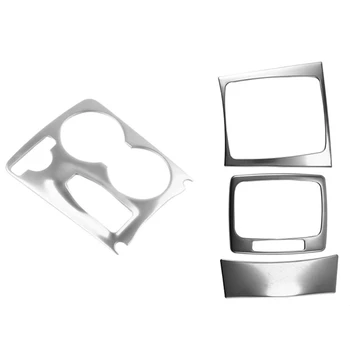 

1 Pcs Car Silver Stainless Steel Console Water Cup Holder Frame Cover Trim & 3 Pcs Car Gear Shift Panel Cover Trim