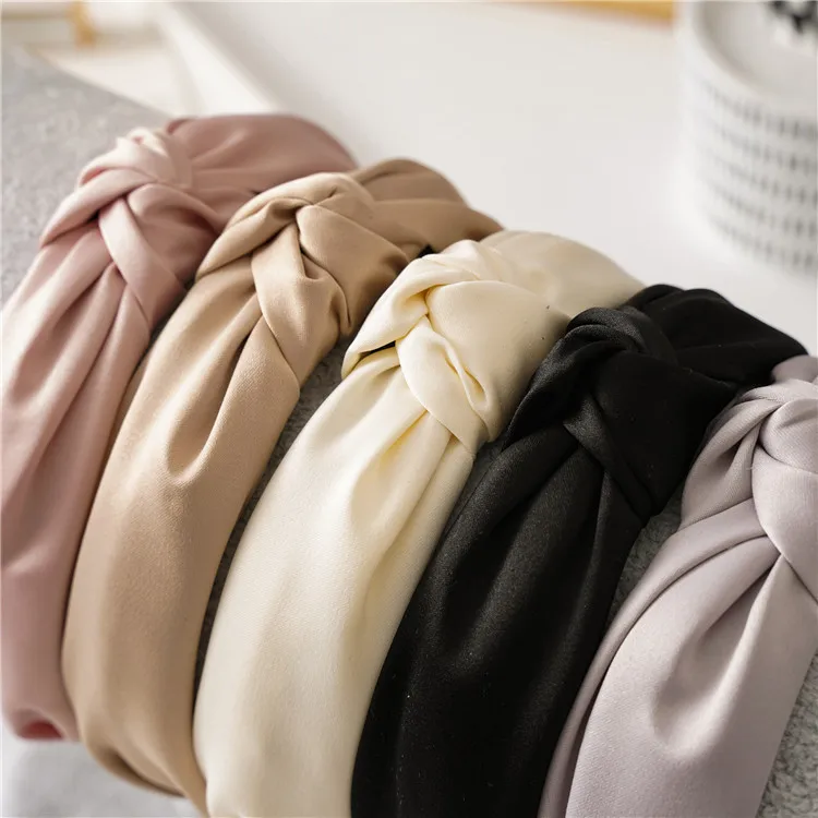 wide headbands for short hair Summer Satin Headband Female  Knot Hair Hoop Solid Fashionable Hair Headbands Fabric wide Hair Clip Hair Woman Hair Accessories bride hair clip