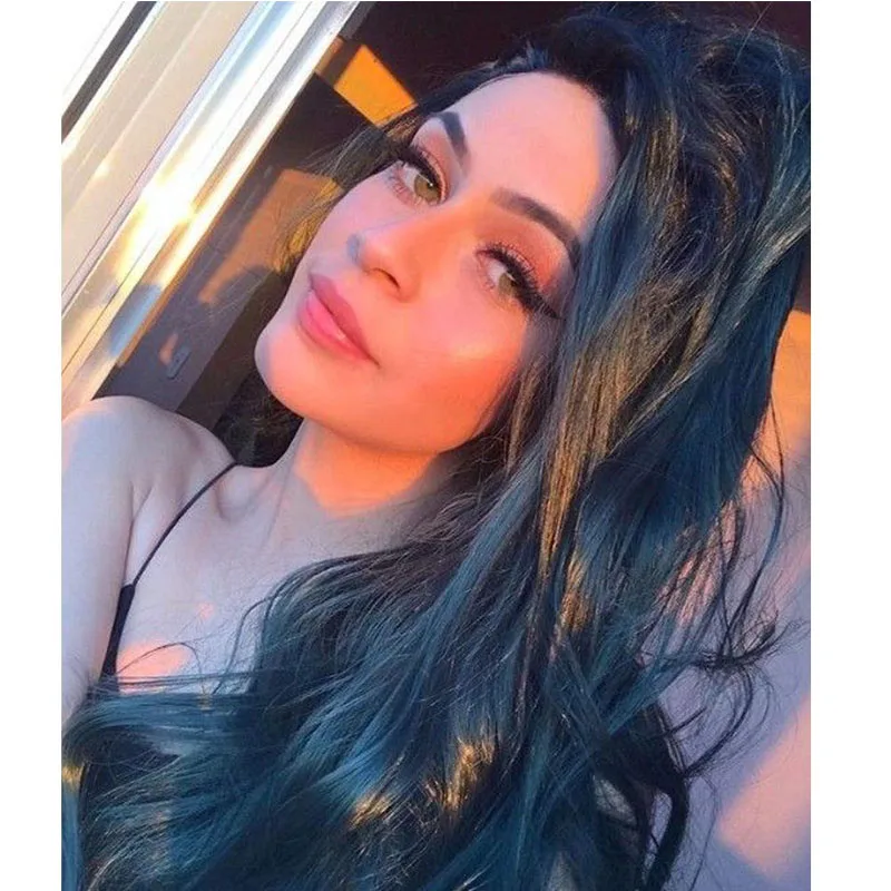 

Ombre Green Wigs for Women 2 Tone Color Lace Front Wig with Dark Root Curly Wavy Side Part Synthetic Hair Cosplay Costume Wig