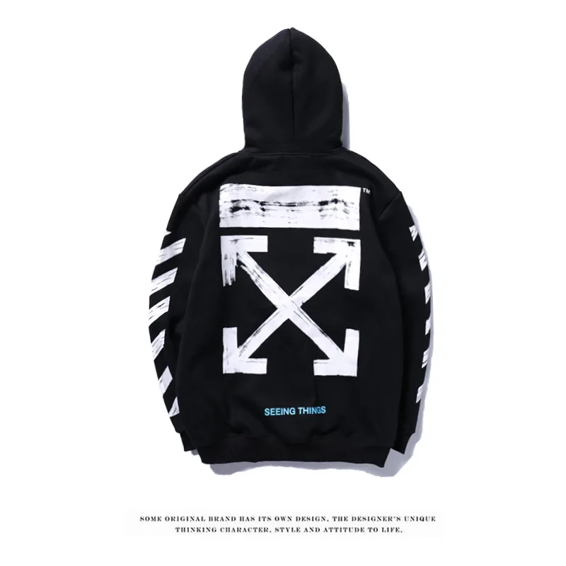 Off Graffiti Sketch Arrowhead Printed plus Velvet Warm Hoodie European And American Streets Popular Brand Couples Ow Coat