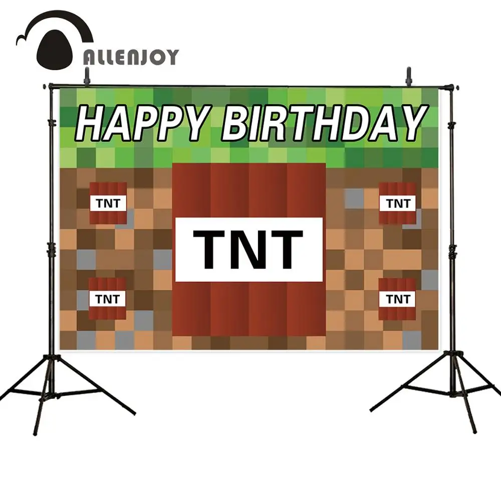 

Allenjoy World Race Custom Backdrop Pixel Block Happy Birthday Child Party Supplies Background Wood Decor Photography Banners