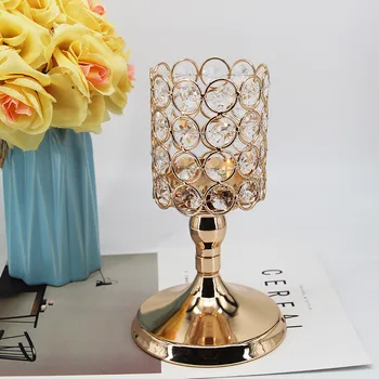 

IMUWEN Metal Crystals Candle Holder Big Candlestick Gold Plated Wedding Center Centerpiece Romantic Home Table Decoration IM745