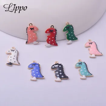 

20pcs 9*14.5mm Both Side Enamelled Cute Gold Color Copper Dinosaur Bracelet Charms Animal Pendant Diy Jewelry Accessories