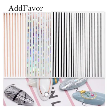 

Addfavor 1pcs Nail Strip Tape Sticker Laser Gold Silver Black White Metal Striping Line Nail Art Foil Decoration Manicure