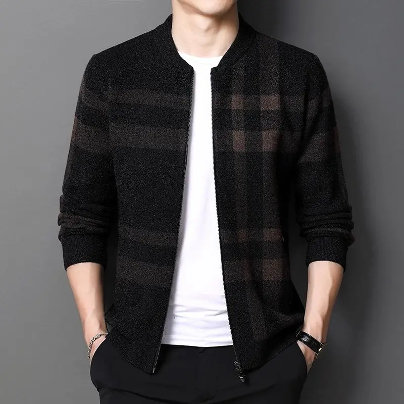 Gran venta Cárdigan informal a cuadros para hombre, chaqueta de Jersey, tejidos nuevos, otoño e invierno, 2020 8bWZwA3GJjG