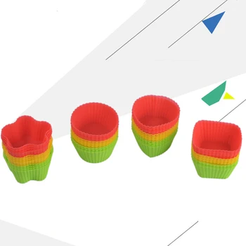 

12pcs Food-grade Silicone Muffin Cup Baking Molds Silicone Cupcake Mould Maker Mold Tray DIY Cake Cup Decorating Tools Mix Color