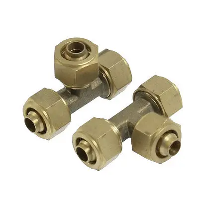 

6.5mm x 10mm Pneumatic Tube Tee Brass Quick Connector Coupler Fitting 2 Pcs