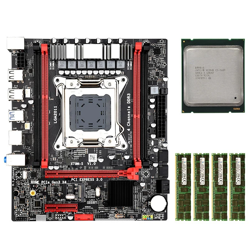 AAAJ-X79MS LGA2011 набор материнских плат комбо с Intel E5 2689 4-Ch 4x8 Гб оперативной памяти, 32G 1866 МГц DDR3 кода коррекции ошибок Поддержка M.2 NVMe SATA3 USB3.0