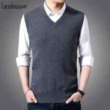 Модный брендовый свитер для мужчин s пуловер жилет Приталенный джемпер вязаный без рукавов зимний Корейский стиль v-образный вырез повседневная мужская одежда