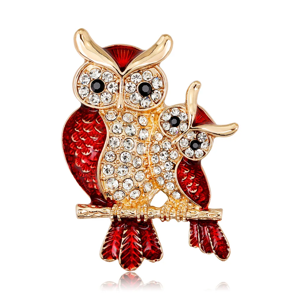 

Fashion Gold Color Plated Double Owl Brooch Pins Crystal Animal brooches women girls Clothing jewelry Accessories AL232