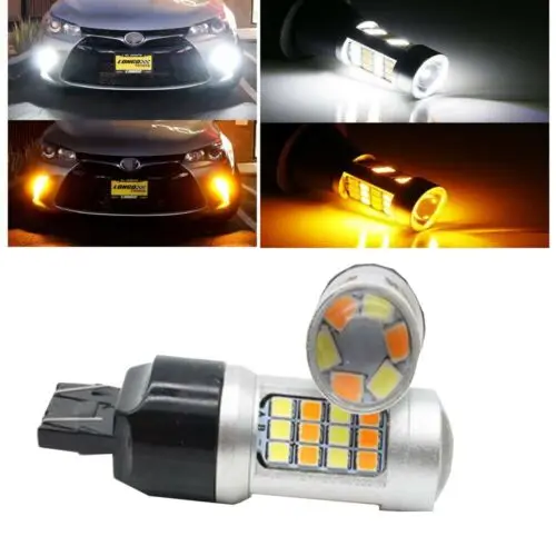 2x White & Amber Dual Color 7443 42SMD LED Switchback Turn Signals Lights Headlight Fog Light Bulbs COB | Автомобили и