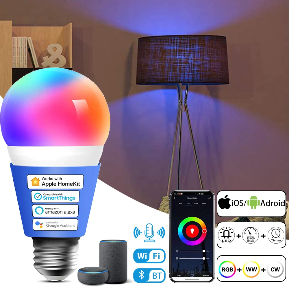 

Google Home Light Bulbs 5W-20W WIFI Light RGB Eco Smart Lamp Remote Voice Control Dimmable Edison Multicolor LED Smart Bulbs