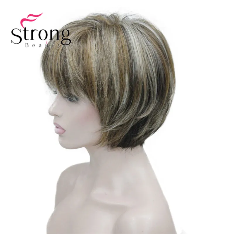 5969 245T-8 charming brown & yellow blonde & blonde three tone mix women' short straight wig (3)