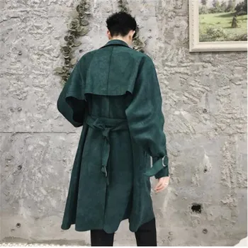 

2018 Autumn England style Long section Bat sleeve windbreaker men wild casual loose suede Windbreaker men trench,M-XXL