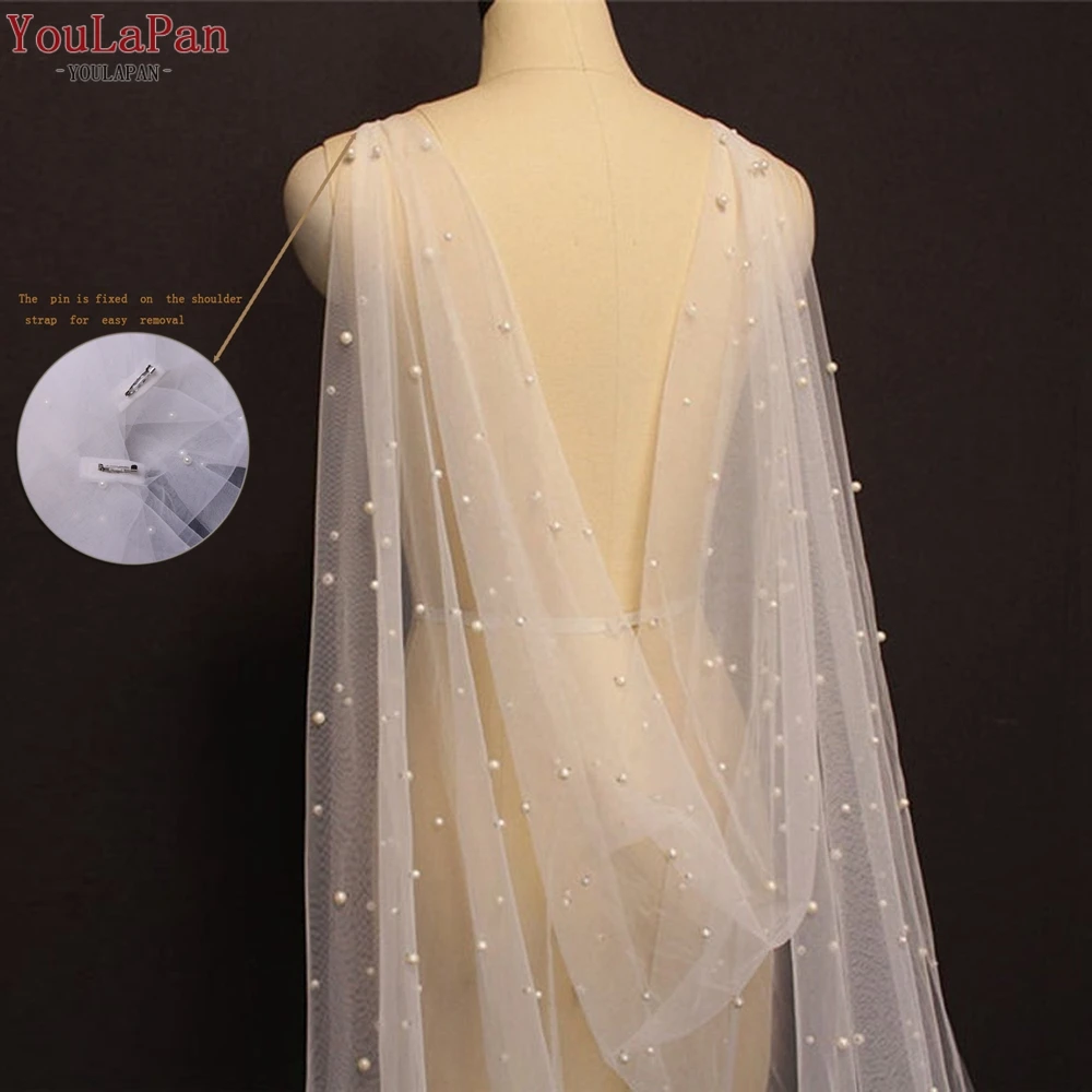 YouLaPan G41 Bridal Bolero Pearls Cape Bridal Shawl with Pearls 3M Length Evening Cape Simplicity Bride Cape Big SizeTop Bride