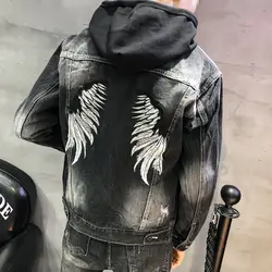 YASUGUOJI Новинка 2019 хип хоп крыло джинсовая куртка с вышивкой мужские джинсовые куртки Slim Fit Мужская Черная куртка модная «рваная» куртка