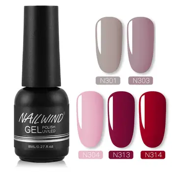 

5 Colors 8ML Gel Polish Pure Colors Nail Varnish Needed UV Lamp 1PCS Soak Off Semi Permanent Gel Designed For Manicure Beauty