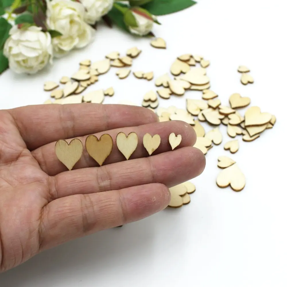 100/200pcs Blank Heart Wood Slices Discs For DIY Crafts Embellishments Wedding Party Decoration (Wood Color) | Дом и сад