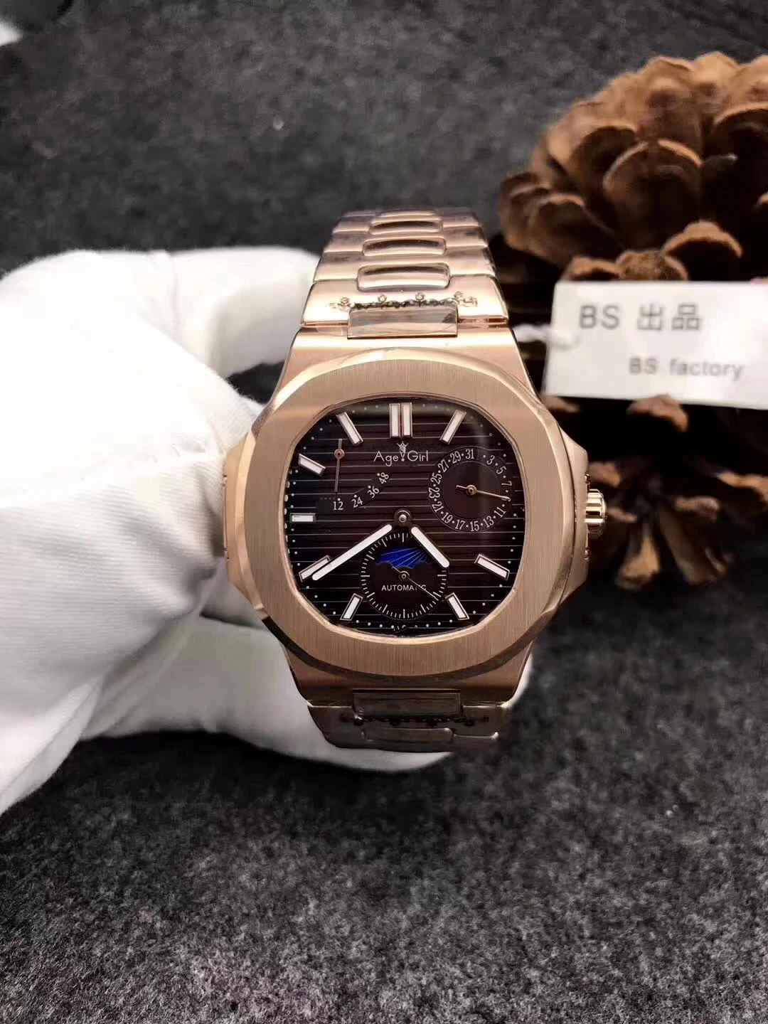 

Famous Brand New Automatic Mechanical Men Watch Sapphire Rose Gold Transparent Glass MoonPhase Watches Black Blue AAA+ Military