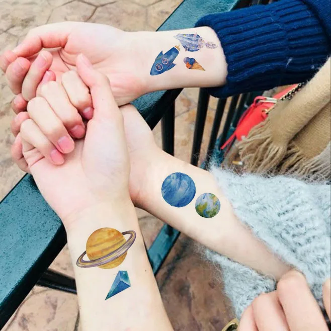 Водонепроницаемые временные фальшивые татуировки наклейки Классические планеты стрелка геометрический большой дизайн боди-арт инструменты для макияжа