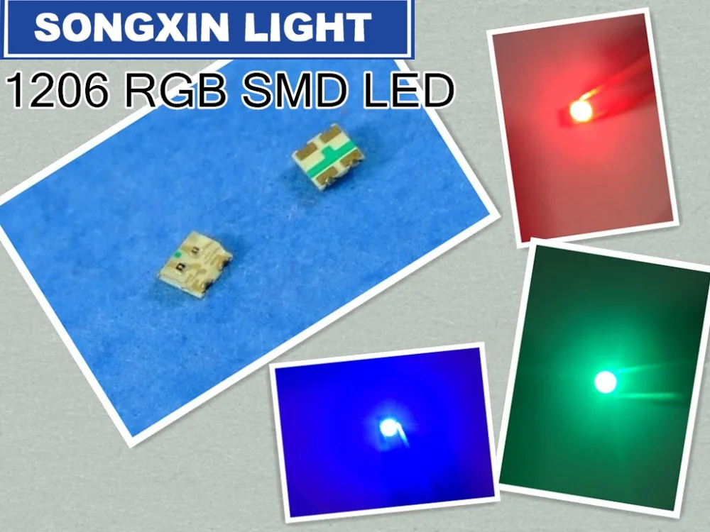 1000 шт ламповых бусин 1206 1204 боковой фланец SMD светильник облицовка вниз RGB Три