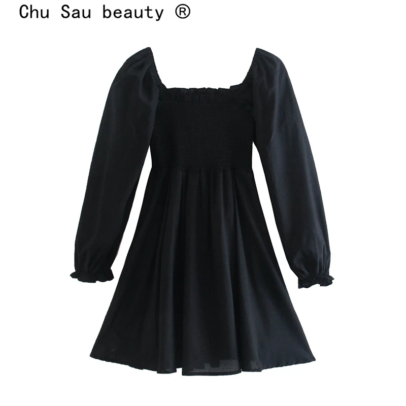 New Autumn Street Style Black Long Sleeve Cotton Mini Dress Women Casual Chic Elastic Chest Backless Dresses Female Vestidos | Женская