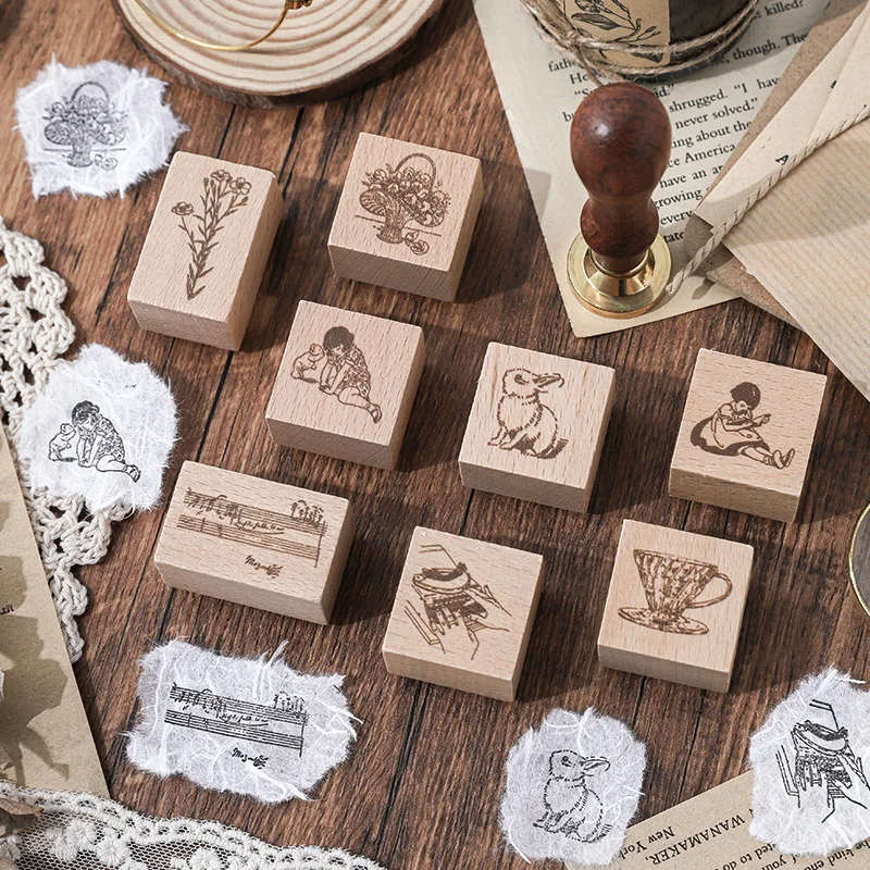 Sellos y sellos de goma de madera de la serie Time Retrospective, decoración de diario Diy para arte de colección de recortes, sellos, Bullet suministros para diario