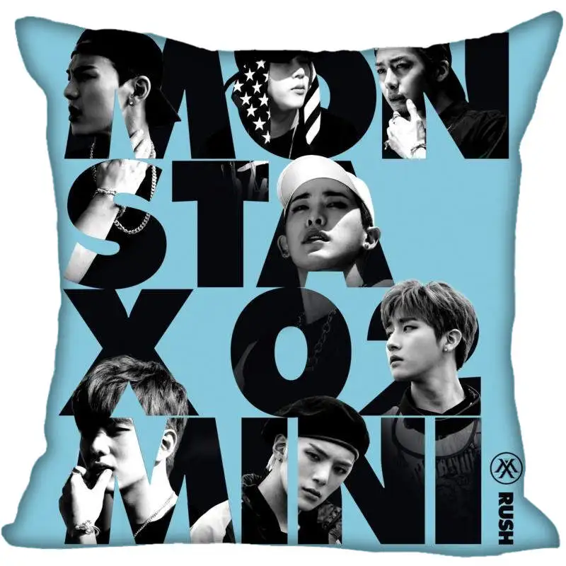 Пользовательские Kpop Monsta X печатные квадратные шелковые наволочки 40x40 45x45 50x50 60x60 две стороны атласная Наволочка логотип на заказ