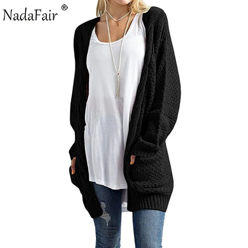 Nadafair Повседневный вязаный кардиган, твист, твердые карманы, зима, Одноцветный, негабаритный, вязаный, длинный кардиган, женский свитер