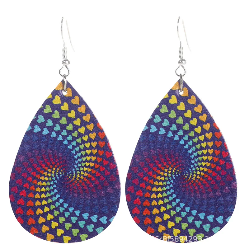 3pcs Thanksgiving Double-sided PU Leather Earrings Swirl Teardrop Dangle Printed Earrings Christmas Fashion Jewelry Gift New