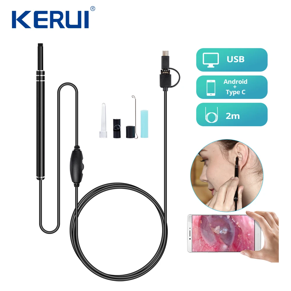 

KERUI 3 in 1 Ear Cleaning Endoscope Spoon Mini Camera Ear Picker Ear Wax Removal Visual Ear Mouth Nose Otoscope for Android PC