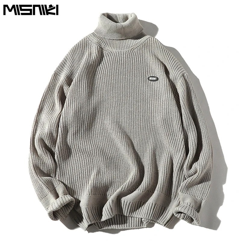 

Misniki 2019 Autumn Wool Pullover Man High Collar Sweater Men Sweaters Streetwear Pure Color Casual Knitwear JP17