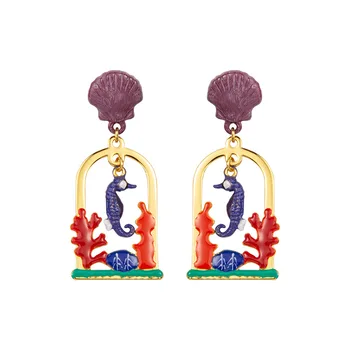 

French personality enamel glaze seahorse earrings female creative trend new 925 silver needle earrings