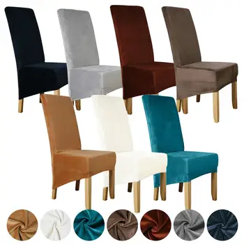 

Stretch Chair Cover Velvet Dining Chair Slipcovers Spandex Plush Elastic Chair Cover Kitchen Case For Restaurant Dining Room