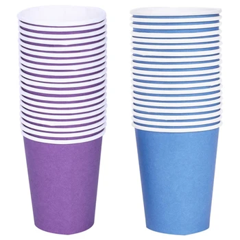 

40 Paper Cups (9Oz) - Plain Solid Colours Birthday Party Tableware Catering(Blue&Purple)