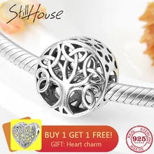 925 пробы Серебряная круглой формы Древо жизни полые шармы Бусины Подходят Pandora браслет ожерелье Изготовление ювелирных изделий