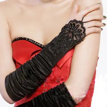 

Newest Arrival Women Lace Beaded Finger-less Formal Bridal Wedding Party Accessories Long Wrist Arm Warmers Gloves