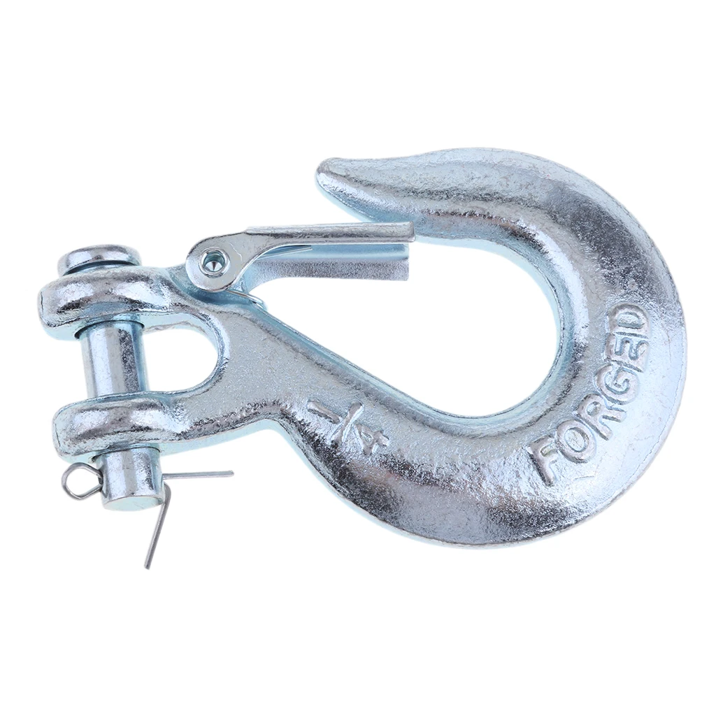 1/4 inch Clevis Slip Hook with Safety Latch - Heavy Duty Grade Steel Towing Winch Rope Clasps Clip Buckle - Silver