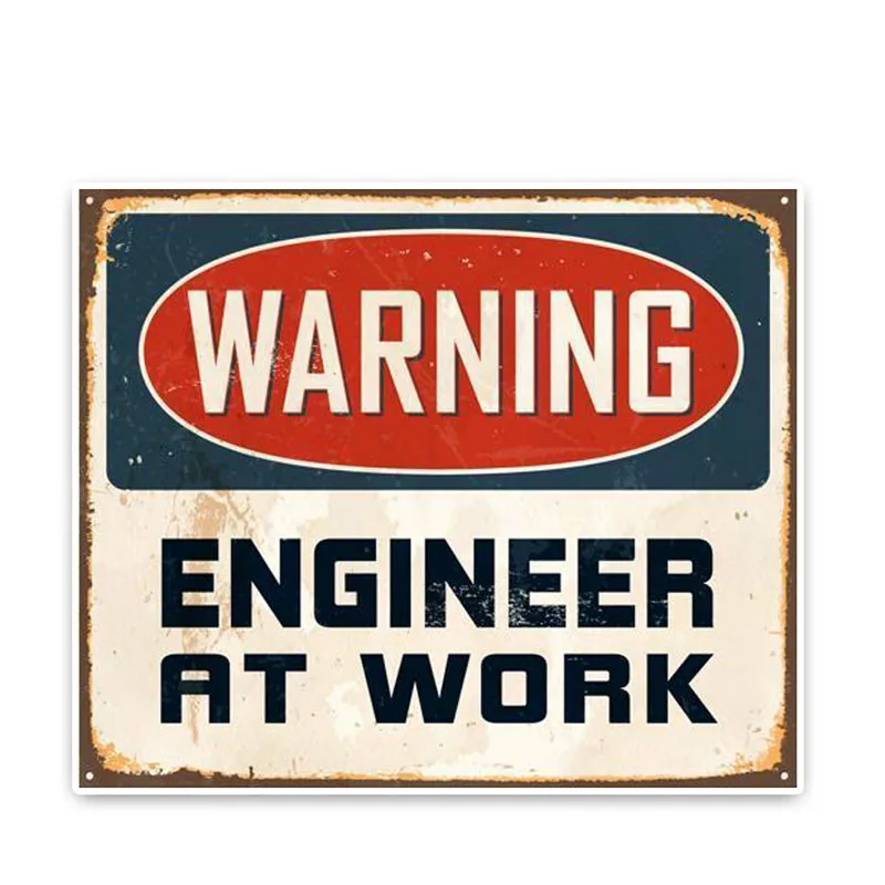 

Retro WARNING ENGINEER AT WORK Car Sticker Bumper Motorcycle Decor High Quality Vinyl Scratches Waterproof PVC 10cm X 12cm