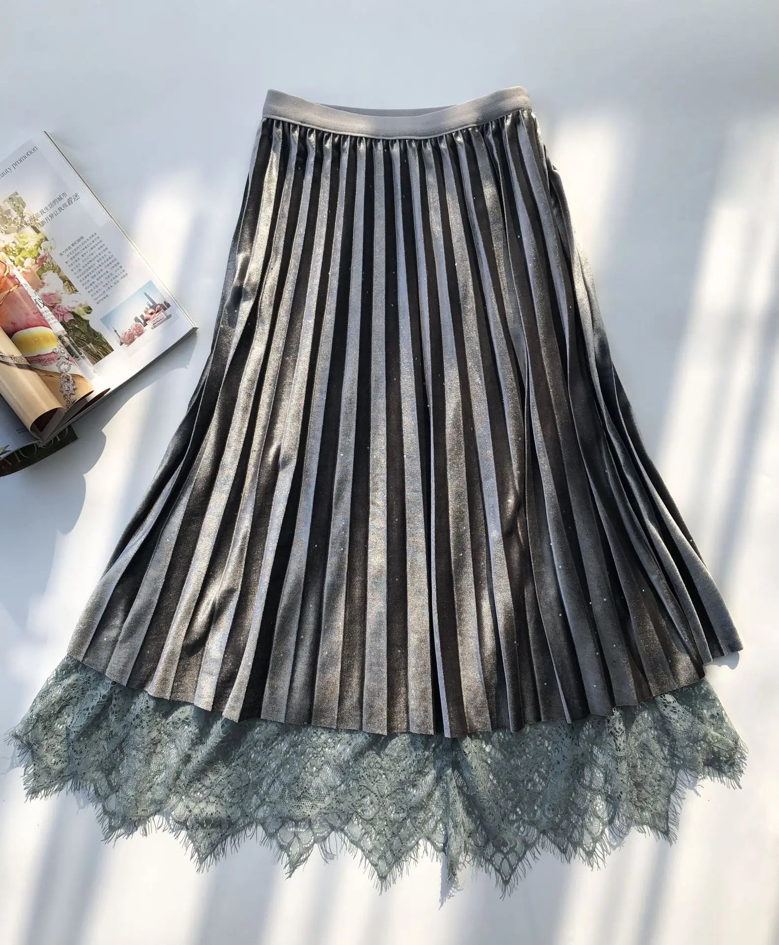 Сетчатая кружевная плиссированная Женская юбка, Женская однотонная шикарная плиссированная юбка до середины икры
