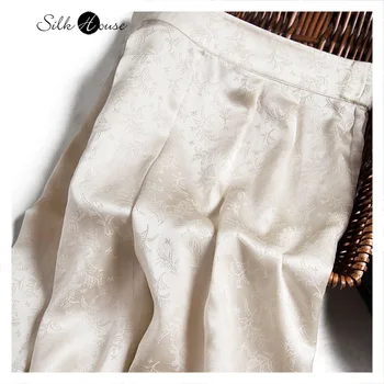 

Gaommi Silk Jacquard Vintage Mulberry Silk Wide Leg Pants Women's Cream Color 2020 Fashion Style