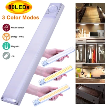 

PIR Motion Sensor LED Cabinet Night Light Chargable USB Portable Warm&White LED Light Wall Kitchen Bookcase Bar LED Lamp D30