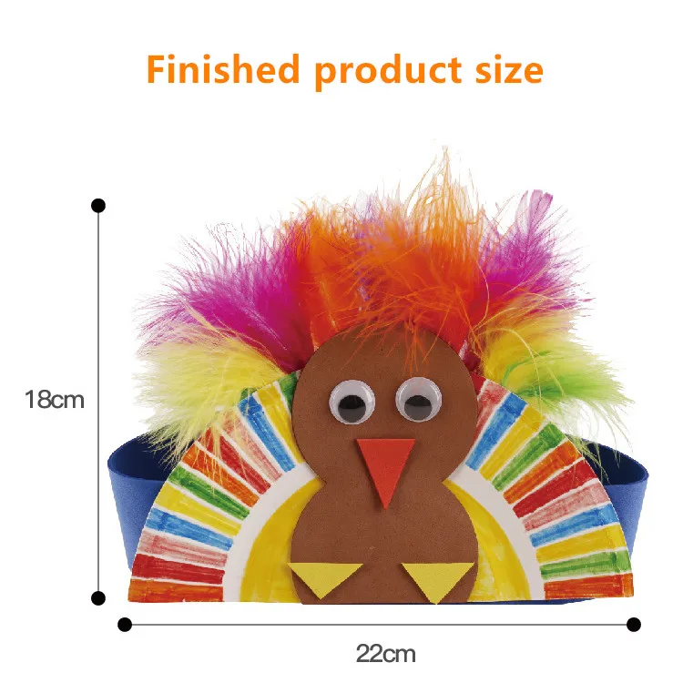 3PCS Turkey head ring DIY Feather ring Thanksgiving hand made toys Children's kindergarten manual Material package