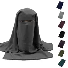 Мусульманская бандана шарф ислам 3 слоя Niqab Burqa черный лицо крышка капот хиджаб кепки головные уборы с вуалью абайя обертывание молитва головы