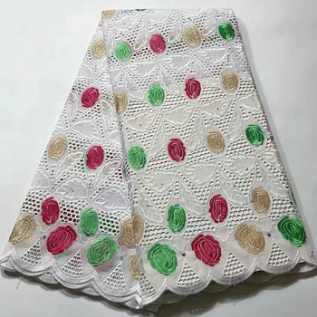 

Embroidered Triple-colors pattern with stones swiss voile lace Fabric JYS58 Newest hollowed out design cotton material Fabric