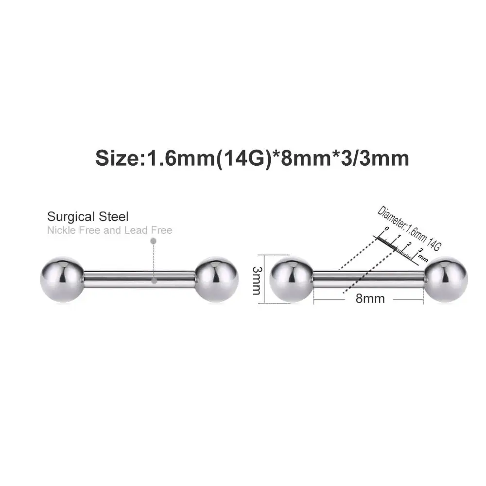 2 шт круглый шарик штанги нос винт ноздри шпильки хирургический стальной Нос Кости Кольцо уха хряща серьги ювелирные изделия для пирсинга тела - Окраска металла: 1.6mm 8mm 3mm