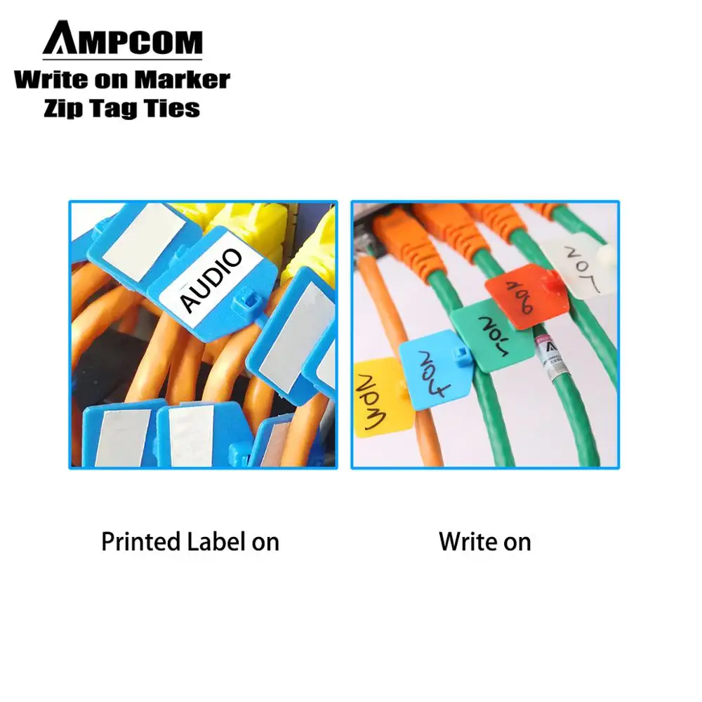 AMPCOM Nylon Cable Zip Ties with Marker Self-Locking Written-on Cable Mark Ties 4.72 in 5 Colors 100PCS