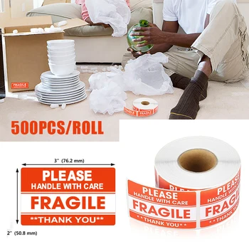 

500PCS Fragile Sticker Practical Warning Sticker Fragile Handle with Care for DIY Transport Packaging Remind Labels Goods Decor