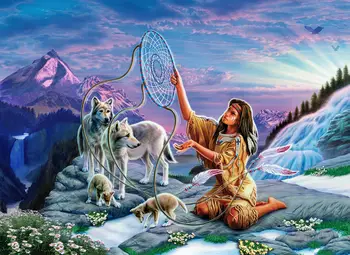 

JMINE Div 5D Indian woman Dream Catcher Wolf Full Diamond Painting cross stitch kits art Portrait 3D paint by diamonds