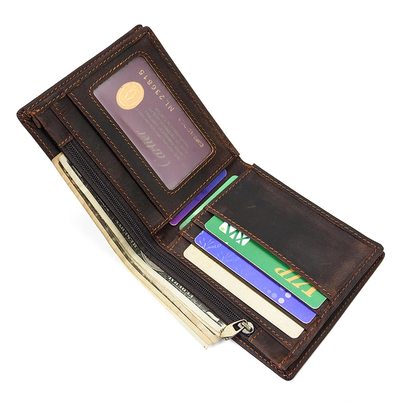 MAHEU мужской кошелек из натуральной кожи с отделением для кредитных карт и фото, короткий кошелек, мужской кошелек ручной работы с карманом, тонкий маленький мужской кошелек, черный, коричневый